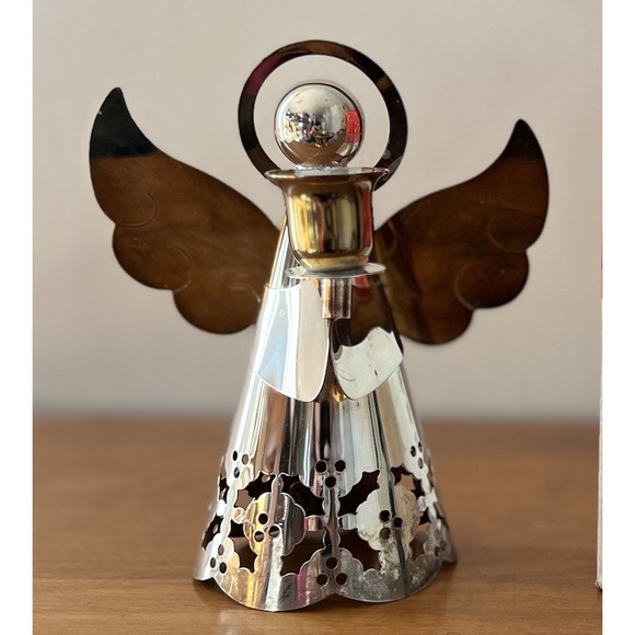 Christmas Angel Candle Holder Tree Topper International Silver Co. Two‎ Toned - Picture 3 of 5
